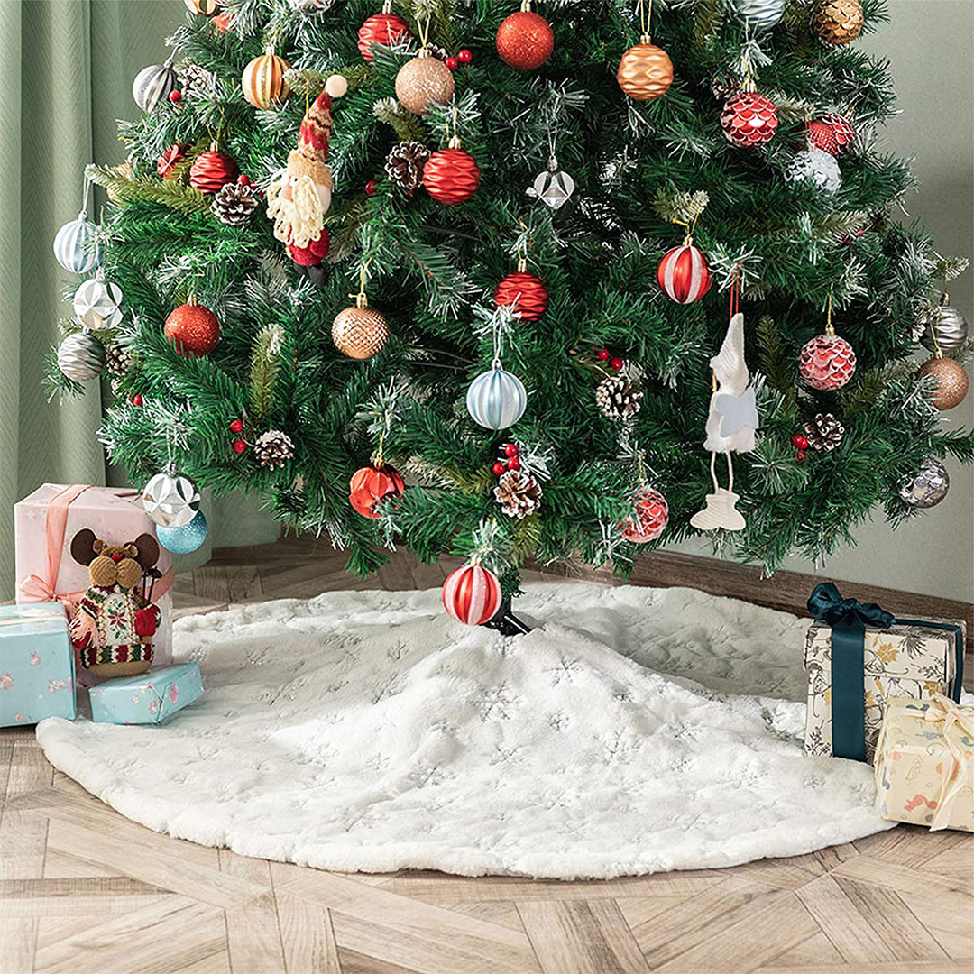 HomeHuk ผ้าคลุมฐานต้นคริสต์มาส ทรงกลม Christmas Tree Mat 90cm ขาว White